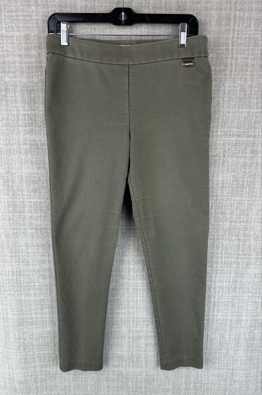 Calvin Klein Pants Womens M Green Ponte Ankle Slim Pull On Stretch Logo